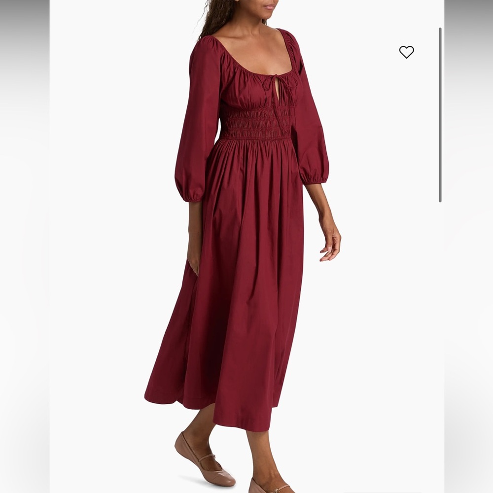 DÔEN quintessa midi dress | shirred, organic cotton - deep crimson - Picture 2 of 6